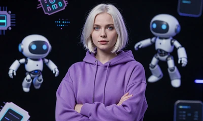 Spielerin in neon-violetter Hoodie beim zweiten Casoola Bonus mit holografischen Chip-Mustern