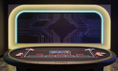 Pragmatic Play Live Studio mit neon-lime-cyan Akzenten und holografischem Blackjack-Tisch beim Casoola Live Casino
